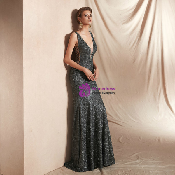 Shop 2019 Long & Short Gray Mermaid Deep V-neck Backless Lace Up Long Prom Dress With Factory Price From Kemedress
