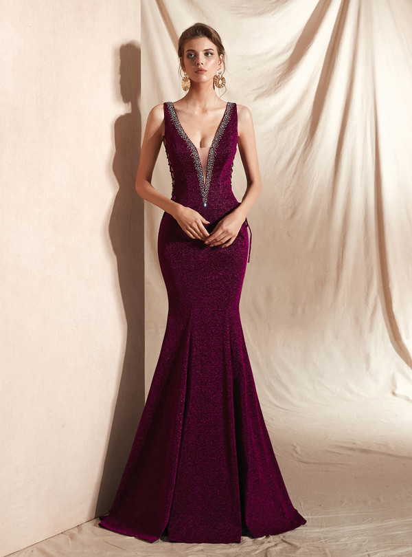Shop 2019 Long & Short Sexy Purple Mermaid Deep V-neck Backless Lace Up Long Prom Dress With Factory Price From Kemedress