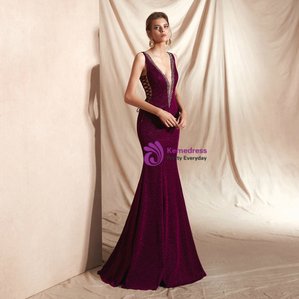 Shop 2019 Long & Short Sexy Purple Mermaid Deep V-neck Backless Lace Up Long Prom Dress With Factory Price From Kemedress