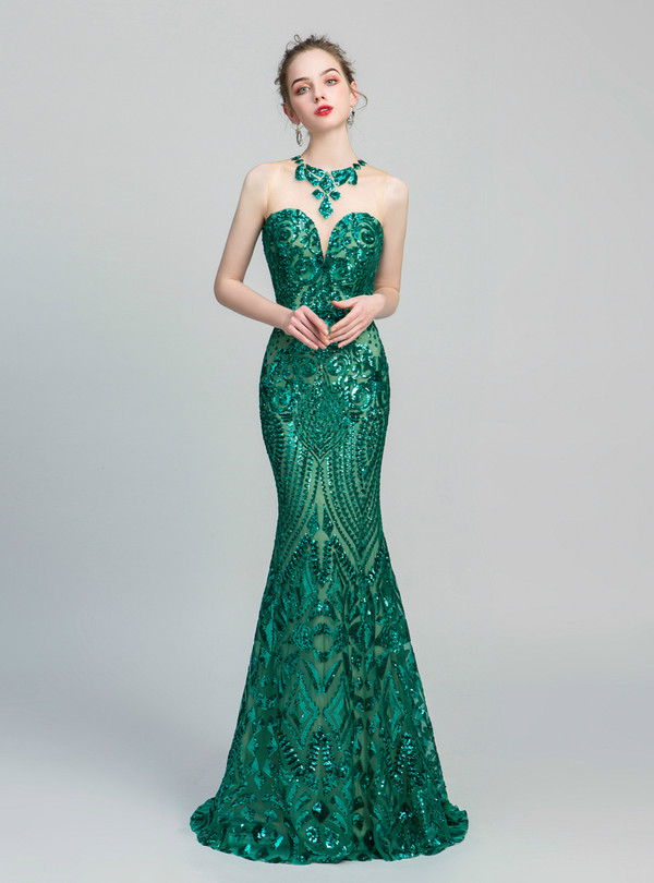 Shop 2019 Long & Short Green Mermaid Sequins Scoop Backless Long Prom Dress With Factory Price From Kemedress