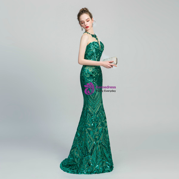 Shop 2019 Long & Short Green Mermaid Sequins Scoop Backless Long Prom Dress With Factory Price From Kemedress