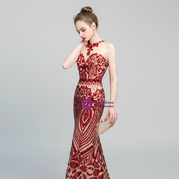 Shop 2019 Long & Short Red Mermaid Sequins Scoop Backless Long Prom Dress With Factory Price From Kemedress