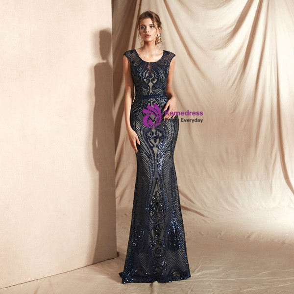 Shop 2019 Long & Short Sexy Blue Mermaid Sequins Scoop Cap Sleeve Prom Dress With Factory Price From Kemedress