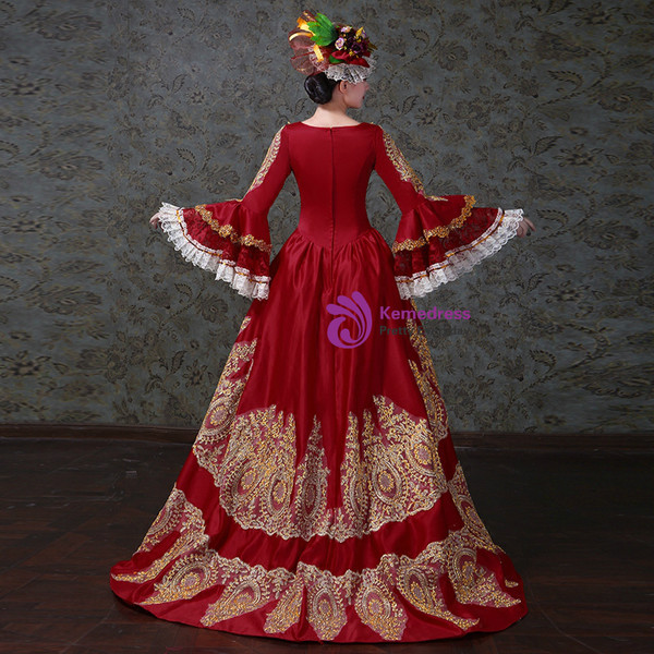 Shop 2019 Long & Short A-Line Hi Lo Satin Lace Appliques Puff Sleeve Drama Show Vintage Gown Dress With Factory Price From Kemedress