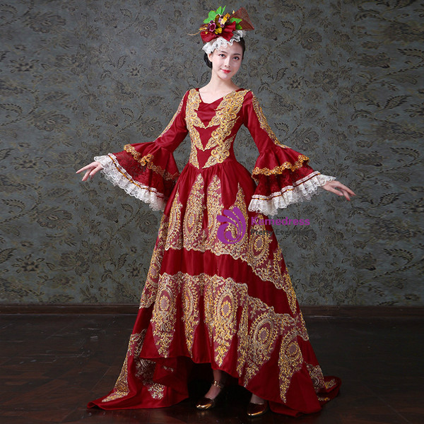 Shop 2019 Long & Short A-Line Hi Lo Satin Lace Appliques Puff Sleeve Drama Show Vintage Gown Dress With Factory Price From Kemedress