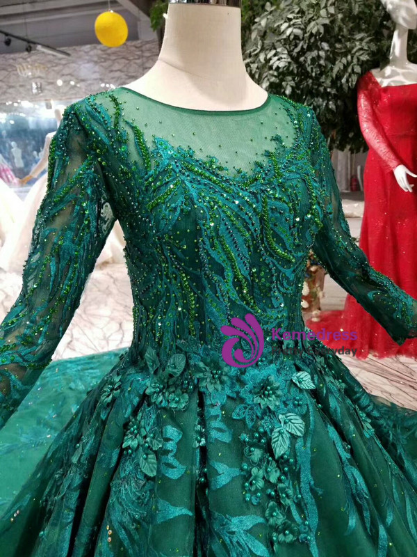 Shop 2019 Long & Short Champagne Ball Gown Tulle Lace Appliques Long Sleeve Wedding Dress With Train With Factory Price From Kemedress