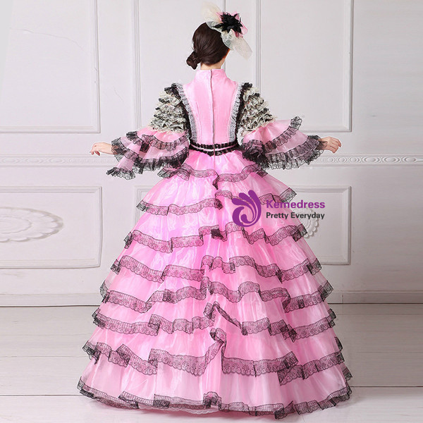 Shop 2019 Long & Short Pink Ball Gown Tulle Lace Puff Sleeve Drama Show Vintage Gown Dress With Factory Price From Kemedress