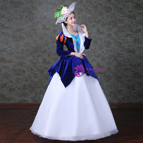Shop 2019 Long & Short Blue Velvet White Tulle Long Sleeve Drama Show Vintage Gown Dress With Factory Price From Kemedress