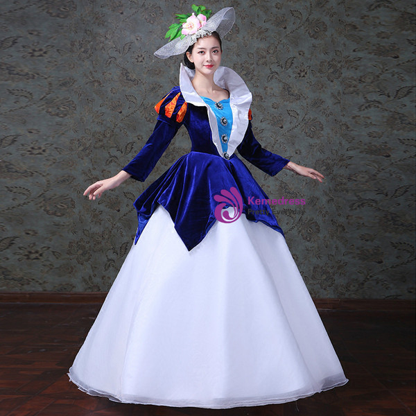 Shop 2019 Long & Short Blue Velvet White Tulle Long Sleeve Drama Show Vintage Gown Dress With Factory Price From Kemedress