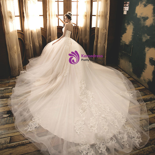 Shop 2019 Long & Short Light Champagne Tulle Appliques Sweetheart Neck Wedding Dress With Factory Price From Kemedress