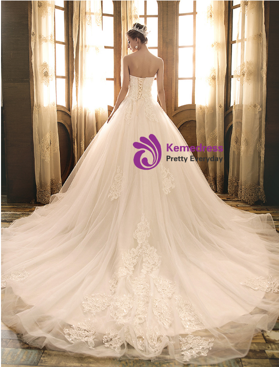 Shop 2019 Long & Short Light Champagne Tulle Appliques Sweetheart Neck Wedding Dress With Factory Price From Kemedress