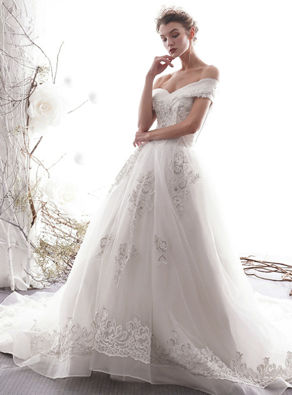 Shop 2019 Long & Short White Tulle Lace Appliques Off The Shoulder Corset Wedding Dress With Factory Price From Kemedress