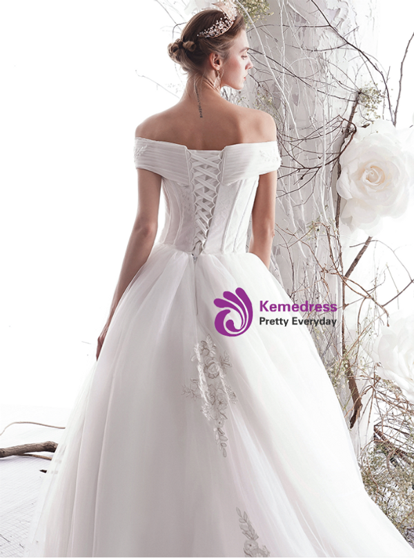 Shop 2019 Long & Short White Tulle Lace Appliques Off The Shoulder Corset Wedding Dress With Factory Price From Kemedress