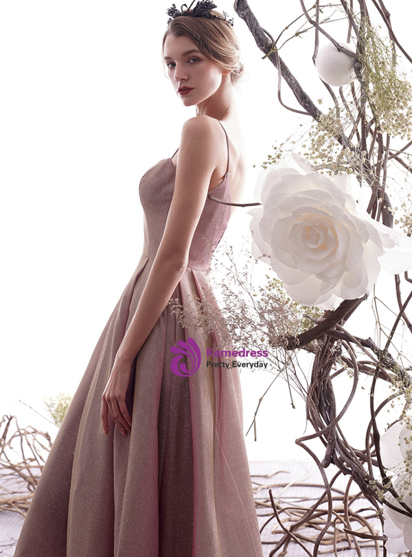 Shop 2019 Long & Short A-Line Gray Pink Spaghetti Straps Backless Long Prom Dress With Factory Price From Kemedress