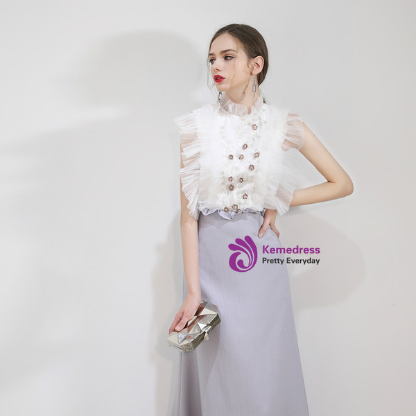 Shop 2019 Long & Short In Stock:Ship in 48 Hours White And Blue Appliques Backless Prom Dress With Factory Price From Kemedress