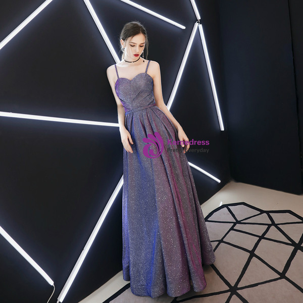 Shop 2019 Long & Short In Stock:Ship in 48 Hours Purple Spaghetti Straps Long Prom Dress With Factory Price From Kemedress