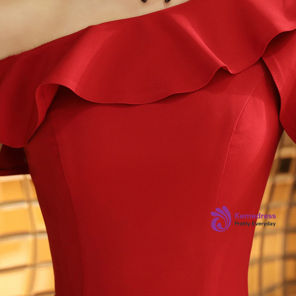 Shop 2019 Long & Short In Stock:Ship in 48 Hours Burgundy One Shoulder Tea Length Prom Dress With Factory Price From Kemedress