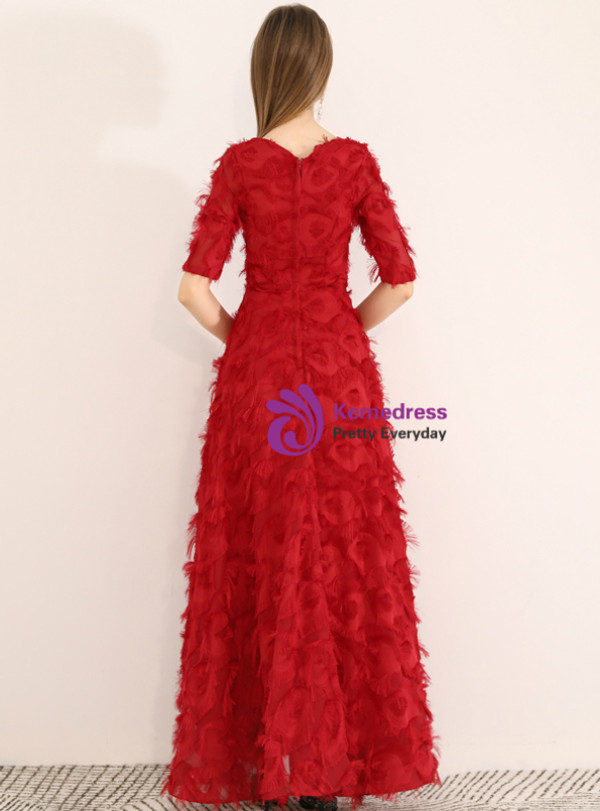 Shop 2019 Long & Short  In Stock:Ship in 48 Hours Burgundy V-neck Short Sleeve Prom Dress With Factory Price From Kemedress