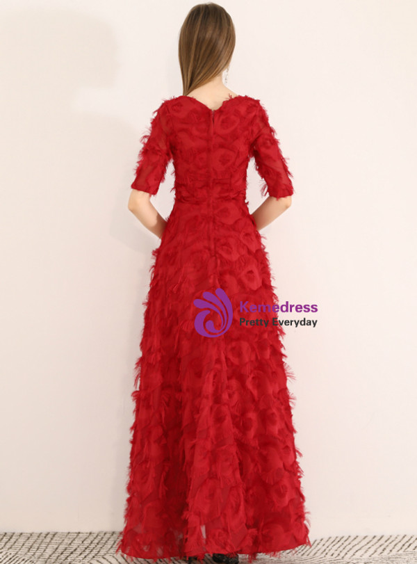 Shop 2019 Long & Short In Stock:Ship in 48 Hours Burgundy V-neck Short Sleeve Prom Dress With Factory Price From Kemedress