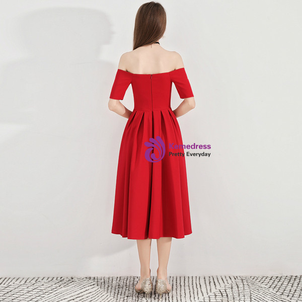 Shop 2019 Long & Short In Stock:Ship in 48 Hours Light Burgundy Satin Off The Shoulder Short Sleeve Prom Dress With Factory Price From Kemedress