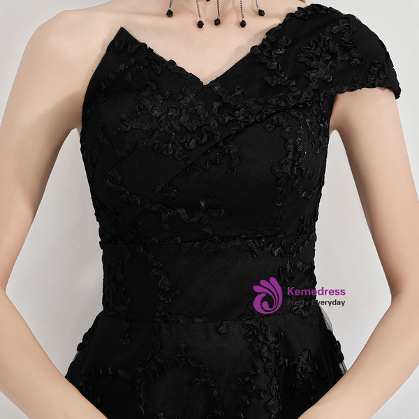 Shop 2019 Long & Short In Stock:Ship in 48 Hours Black Lace One Shoulder Prom Dress With Factory Price From Kemedress