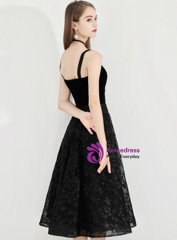 Shop 2019 Long & Short In Stock:Ship in 48 Hours Black Straps Lace Appliques Prom Dress With Factory Price From Kemedress