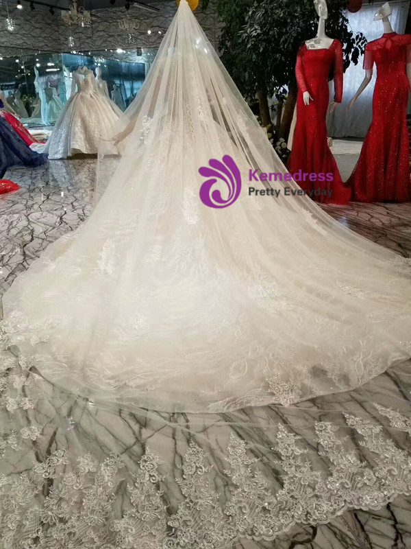 Shop 2019 Long & Short Champagne Ball Gown Tulle Cap Sleeve Backless Wedding Dress With Beading With Factory Price From Kemedress