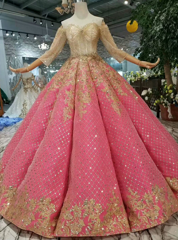 Shop 2019 Long & Short Red Ball Gown Seuqins Off The Shoulder Short Sleeve Wedding Dress With Beading With Factory Price From Kemedress