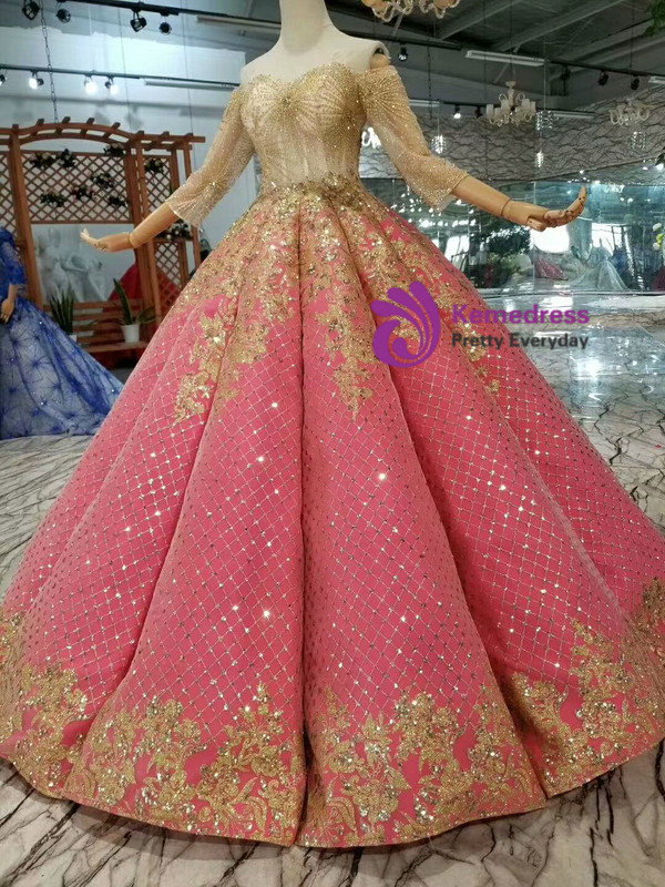 Shop 2019 Long & Short Red Ball Gown Seuqins Off The Shoulder Short Sleeve Wedding Dress With Beading With Factory Price From Kemedress