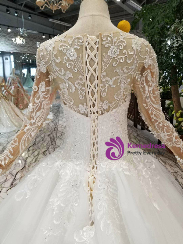 Shop 2019 Long & Short Ivory White Tulle Lace Appliques Long Sleeve Wedding Dress With Beading With Factory Price From Kemedress