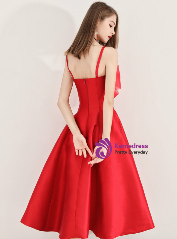 Shop 2019 Long & Short In Stock:Ship in 48 Hours Burgundy Spaghetti Straps Satin Short Prom Dress With Factory Price From Kemedress