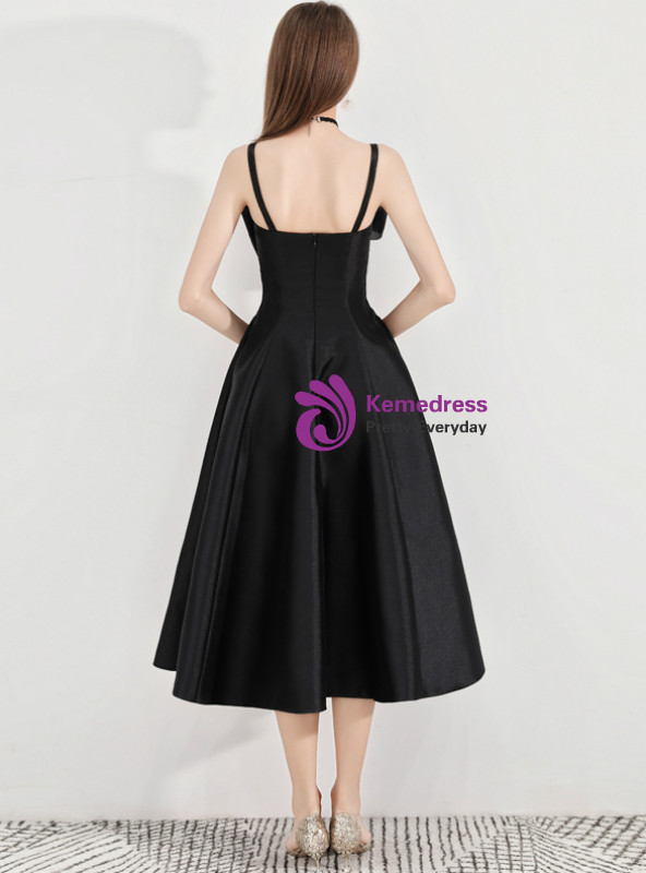 Shop 2019 Long & Short In Stock:Ship in 48 Hours Black Spaghetti Straps Satin Short Prom Dress With Factory Price From Kemedress