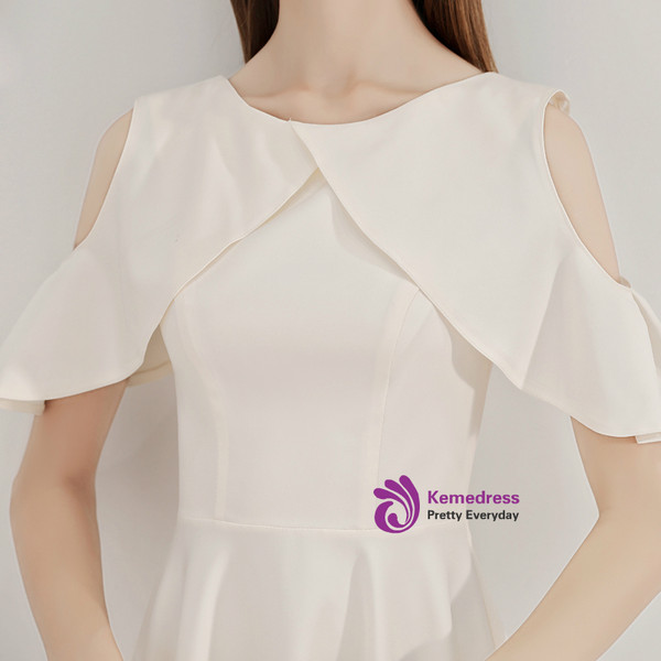 Shop 2019 Long & Short In Stock:Ship in 48 Hours Champagne Satin Cold Shoulder Prom Dress With Factory Price From Kemedress