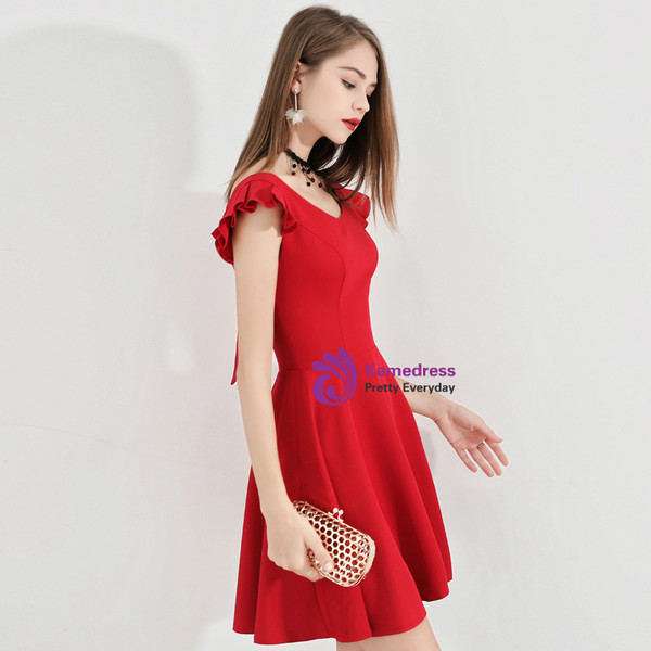 Shop 2019 Long & Short In Stock:Ship in 48 Hours Burgundy V-neck Satin Short Homecoming Dress With Factory Price From Kemedress