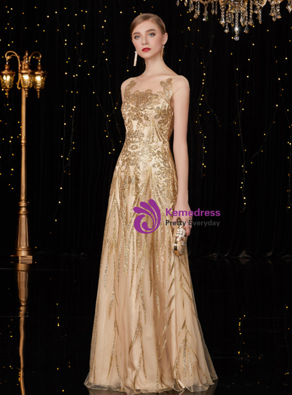 Shop 2019 Long & Short A-Line Champagne Gold Tulle Sequins Long Mother Of The Bride Dresses With Factory Price From Kemedress