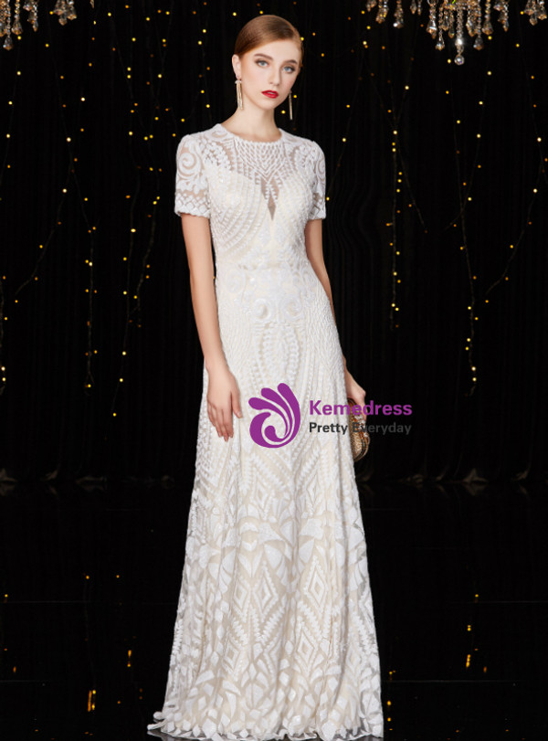 Shop 2019 Long & Short A-Line White Sequins Short Sleeve Elegant Mother Of The Bride Dresses With Factory Price From Kemedress