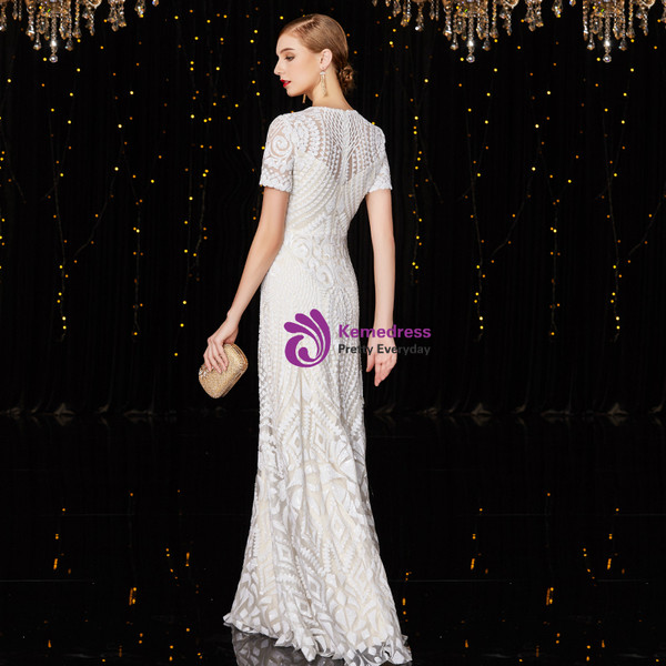 Shop 2019 Long & Short A-Line White Sequins Short Sleeve Elegant Mother Of The Bride Dresses With Factory Price From Kemedress