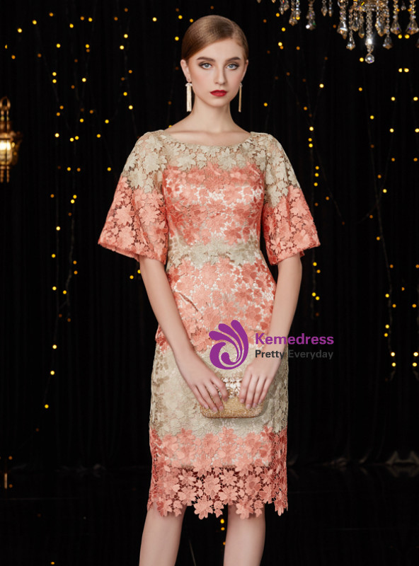Shop 2019 Long & Short Sheath Short Lace Short Sleeve Knee Length Mother Of The Bride Dress With Sash With Factory Price From Kemedress