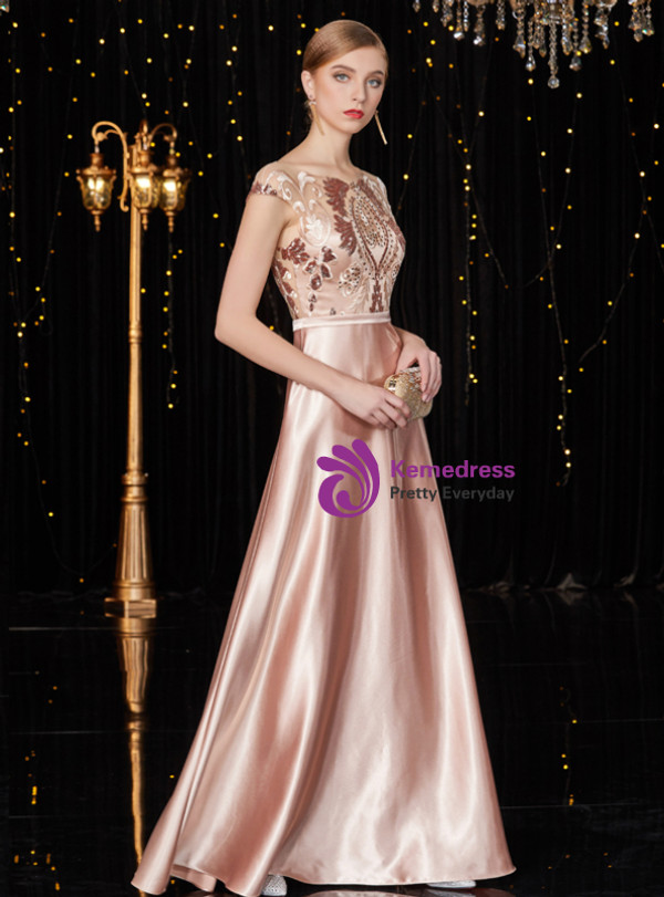 Shop 2019 Long & Short Champagne Satin Appliques Bateau Cap Sleeve Long Mother Of The Bride Dress With Factory Price From Kemedress