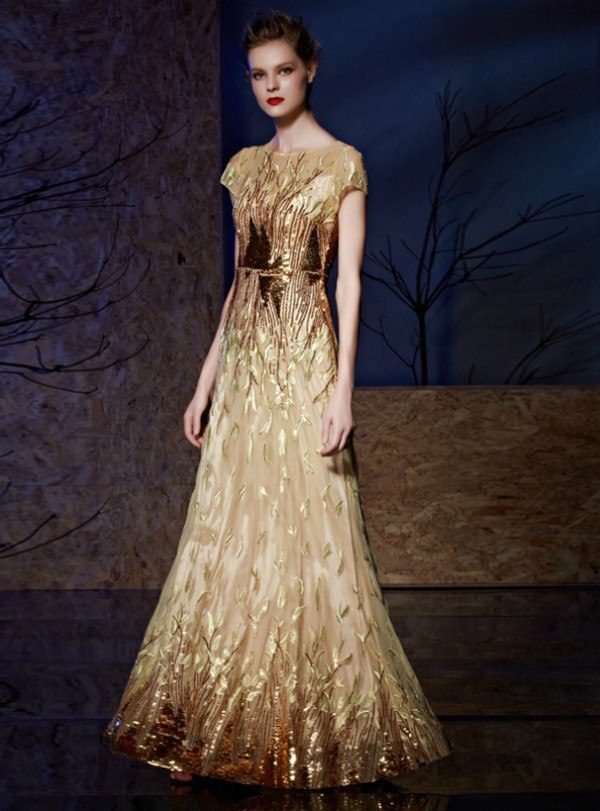 Shop 2019 Long & Short A-Line Champagn Gold Tulle Sequins Cap Sleeve Embroidery Mother Of The Bride Dress With Factory Price From Kemedress