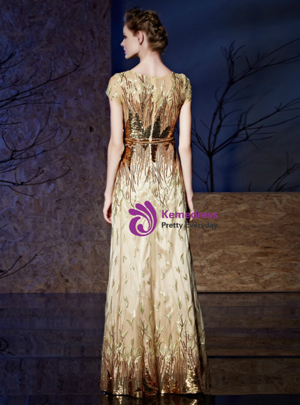 Shop 2019 Long & Short A-Line Champagn Gold Tulle Sequins Cap Sleeve Embroidery Mother Of The Bride Dress With Factory Price From Kemedress