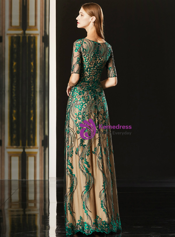 Shop 2019 Long & Short A-Line Champagne Tulle Green Appliques Short Sleeve Mother Of The Bride Dress With Factory Price From Kemedress