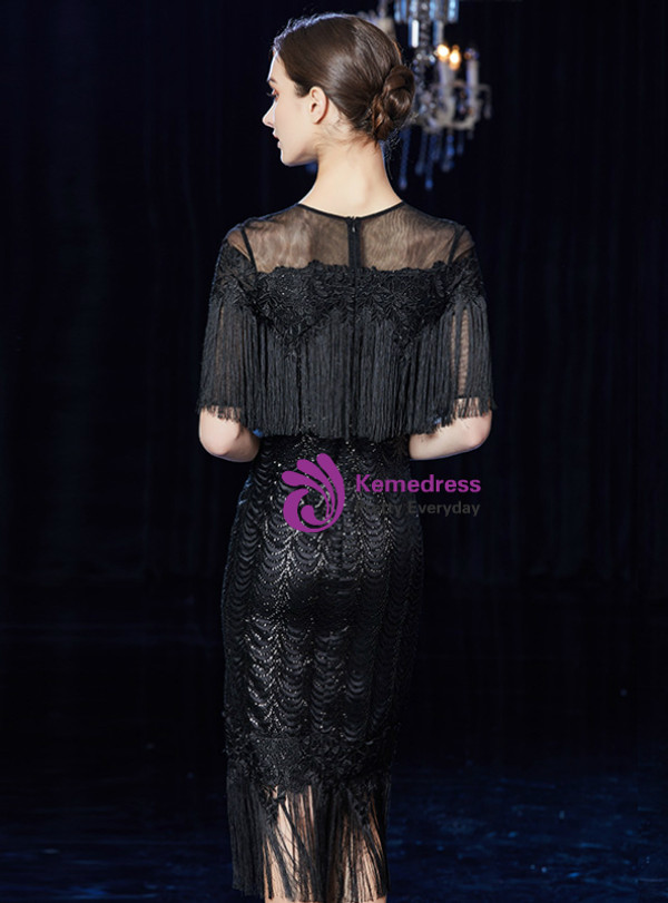 Shop 2019 Long & Short Black Mermaid Tassel Sequins Cap Sleeve Knee Length Mother Of The Bride Dress With Factory Price From Kemedress
