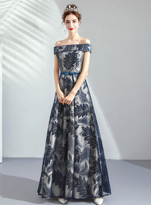 Shop 2019 Long & Short  In Stock:Ship in 48 Hours Ready To Ship A-Line Print Off the Shoulder Prom Dress With Factory Price From Kemedress