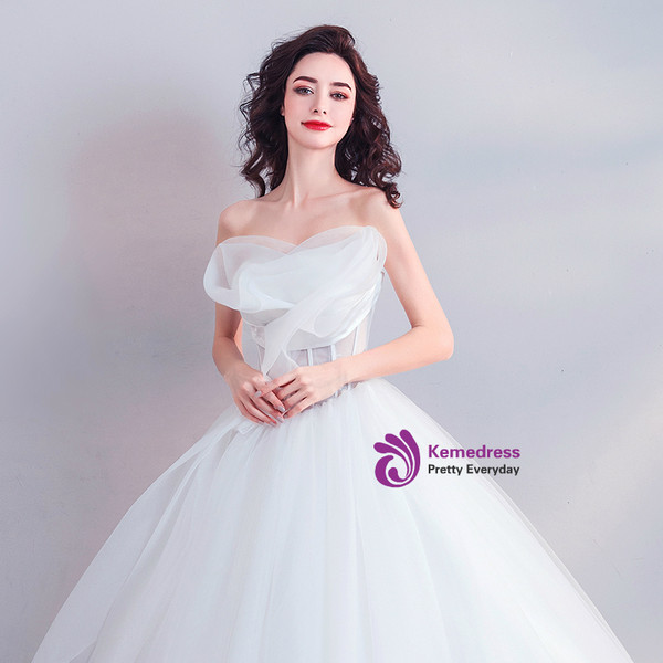 Shop 2019 Long & Short In Stock:Ship in 48 Hours White Strapless Tulle Corset Wedding Dress With Factory Price From Kemedress