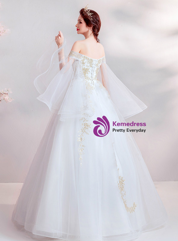 Shop 2019 Long & Short In Stock:Ship in 48 Hours White Ball Gown Tulle Appliques Wedding Dress With Factory Price From Kemedress