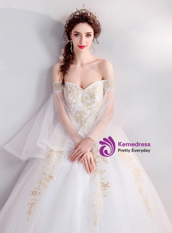 Shop 2019 Long & Short In Stock:Ship in 48 Hours White Ball Gown Tulle Appliques Wedding Dress With Factory Price From Kemedress