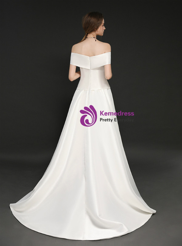 Shop 2019 Long & Short In Stock:Ship in 48 Hours White Satin Off The Shoulder Trouser Skirt With Factory Price From Kemedress