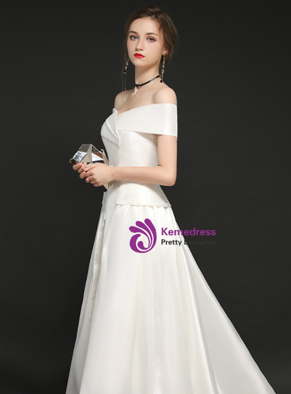Shop 2019 Long & Short In Stock:Ship in 48 Hours White Satin Off The Shoulder Trouser Skirt With Factory Price From Kemedress