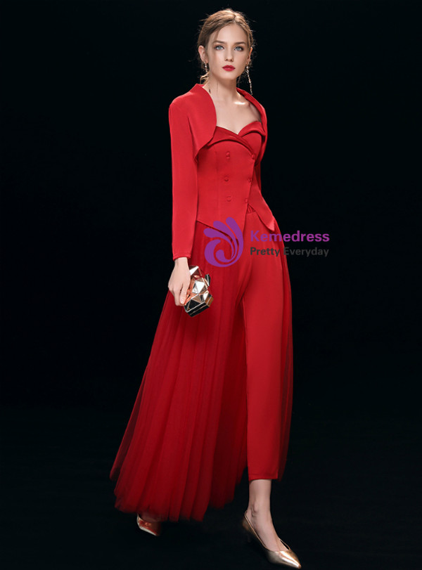 Shop 2019 Long & Short In Stock:Ship in 48 Hours Burgundy Strapless Long Sleeve Tulle Prom Dress With Factory Price From Kemedress